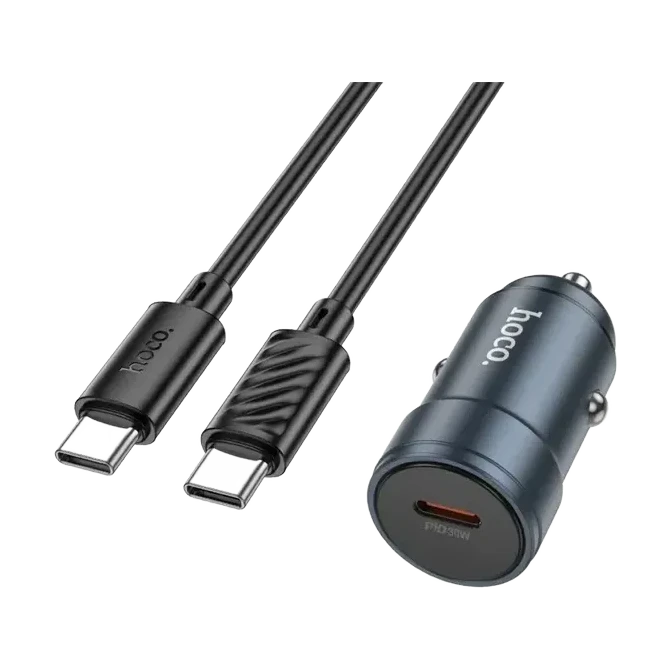 Автомобільний зарядний пристрій Hoco Z57 Glorious PD 30 Вт з кабелем USB-C — USB-C, сірий