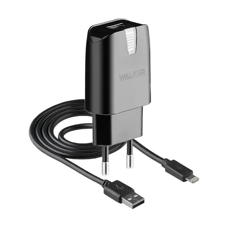 Зарядний пристрій WALKER WH-21 USB-A 2,1 А з кабелем Micro-USB, чорний