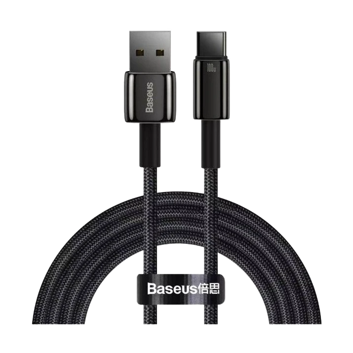 Кабель Baseus Tungsten Gold USB-A — USB-C, 100 Вт, 2 м, чорний