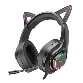 Ігрова гарнітура Hoco W107 CuteCat — чорно-рожевий